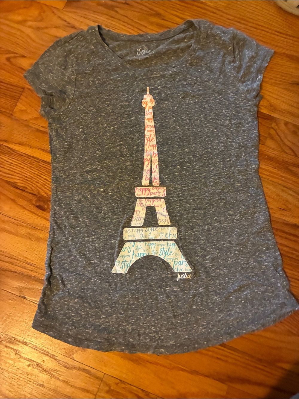 Justice Gray Short-Sleeve Tee with Colorful Eiffel Tower Graphic